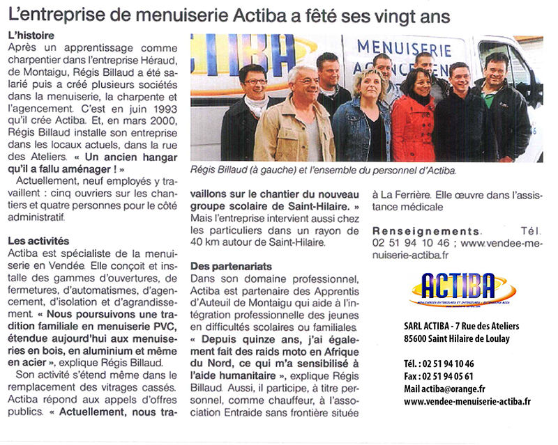 article journal ouest france actiba